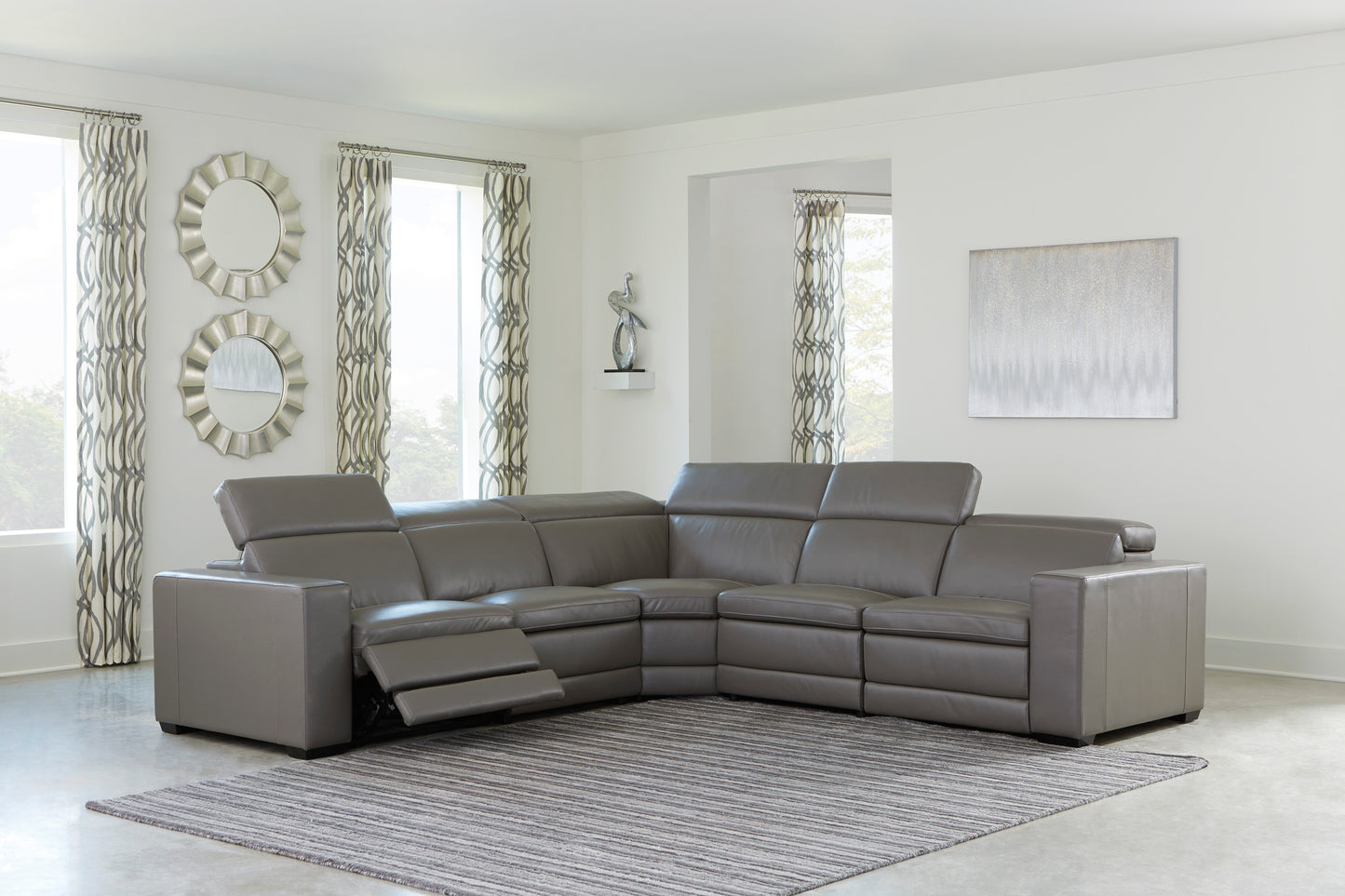 Texline Gray 5pc Dual Power Reclining Sectional