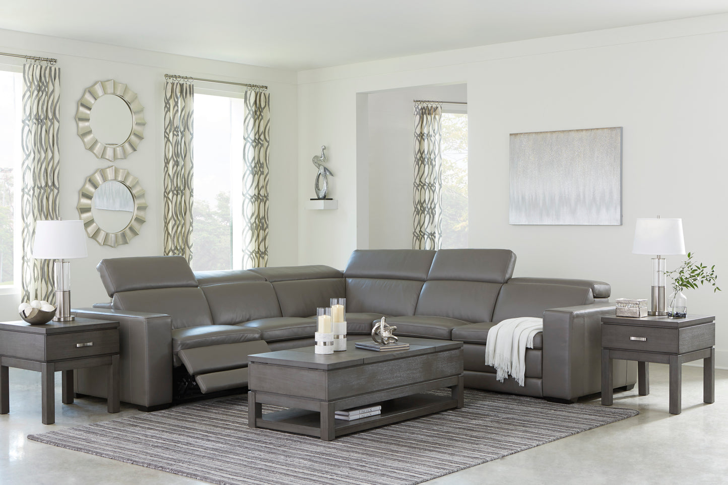 Texline Gray 5pc Dual Power Reclining Sectional