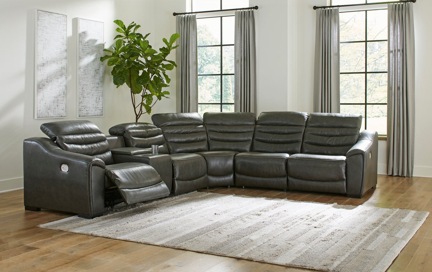 Center Line 6-Piece Dual Power Leather Modular Reclining Sectional