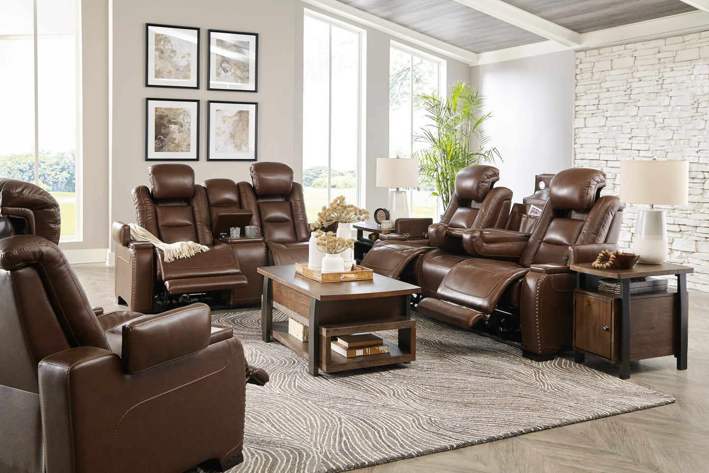 The Man-Den Mahogany Triple Power Sofa & Loveseat