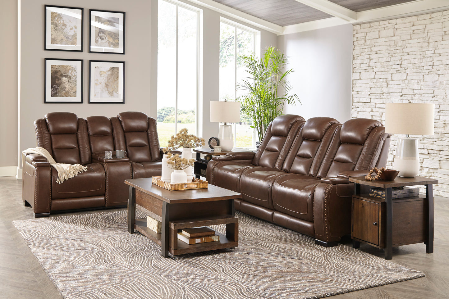 The Man-Den Mahogany Triple Power Sofa & Loveseat