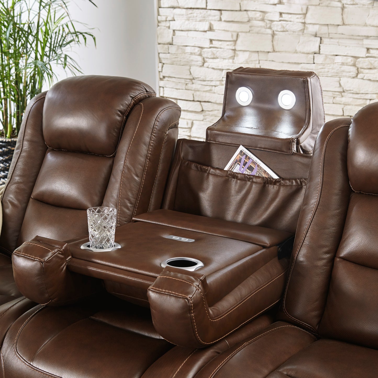 The Man-Den Mahogany Triple Power Reclining Sofa