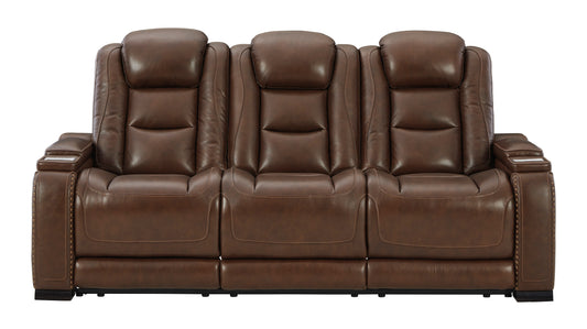 The Man-Den Mahogany Triple Power Reclining Sofa