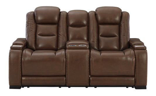 The Man-Den Mahogany Triple Power Reclining Loveseat