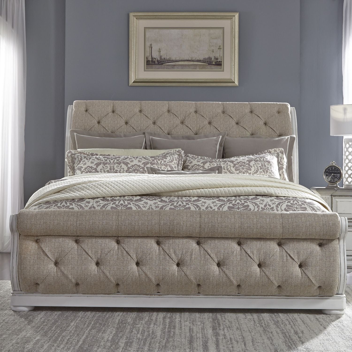Abbey Park Queen Upholstered Sleigh Bed - Rooms For Less Furniture Outlet