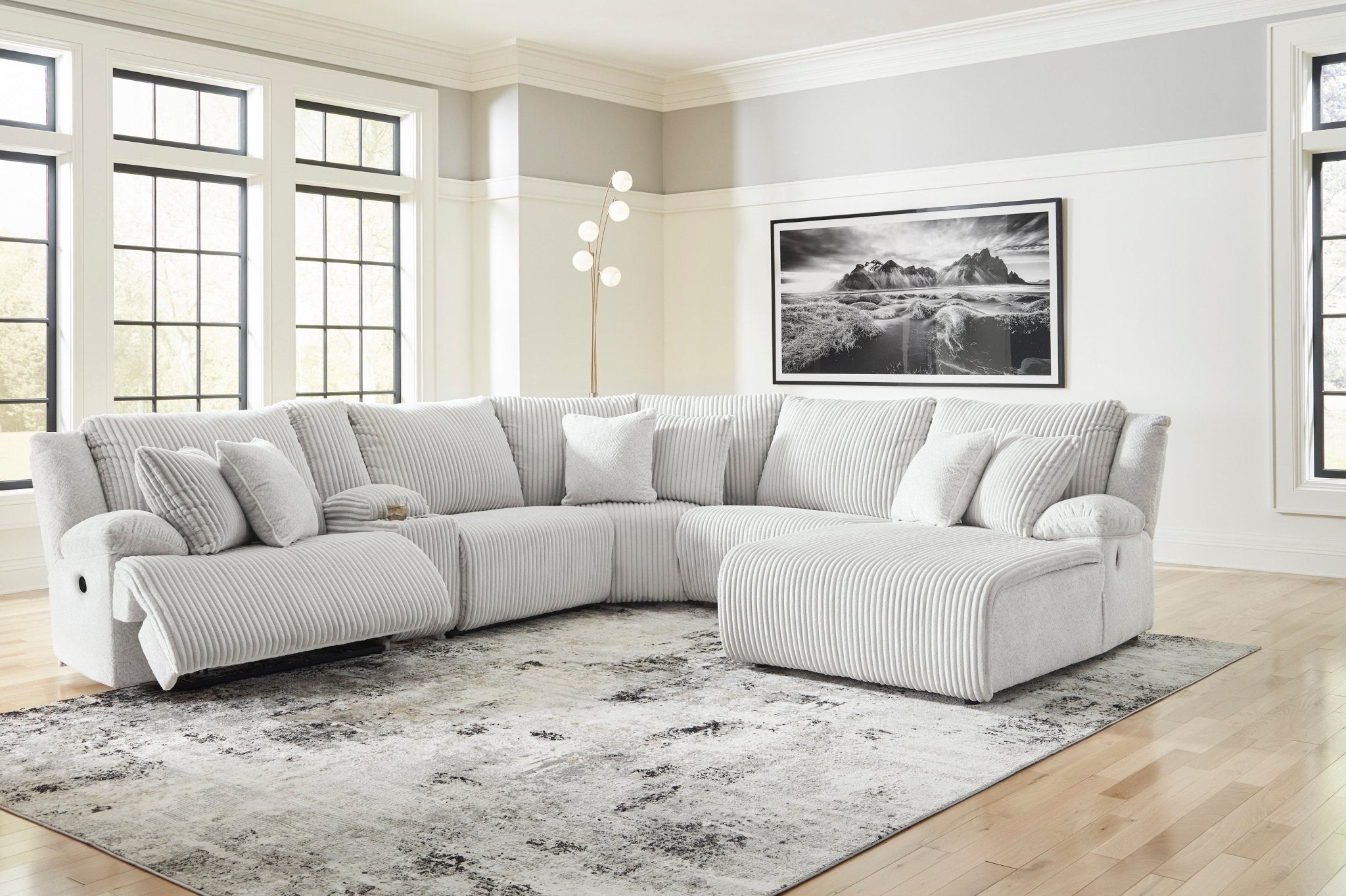Acken 6 - Piece Reclining Sectional with Chaise - Rooms For Less Furniture Outlet