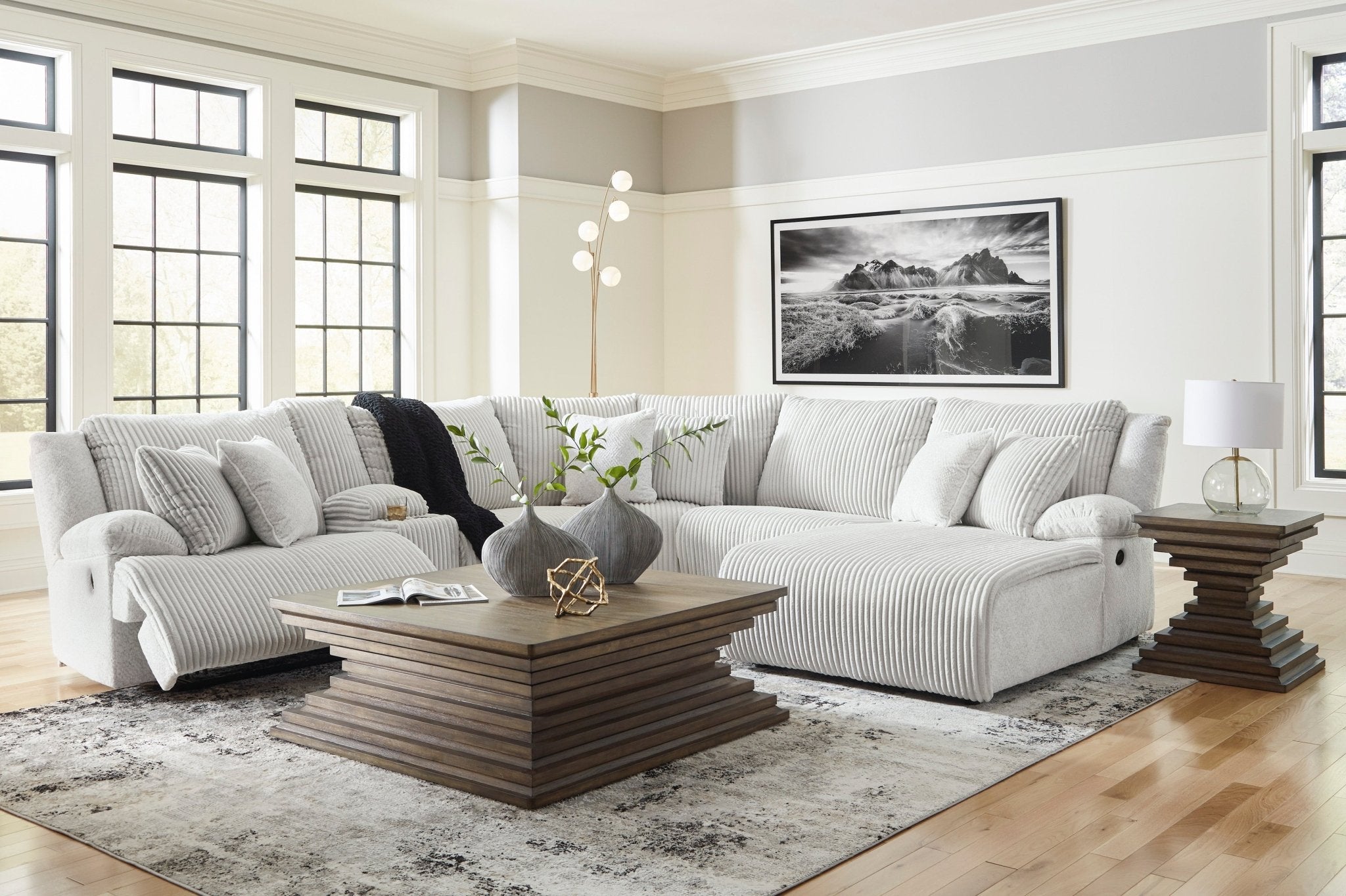 Acken 6 - Piece Reclining Sectional with Chaise - Rooms For Less Furniture Outlet