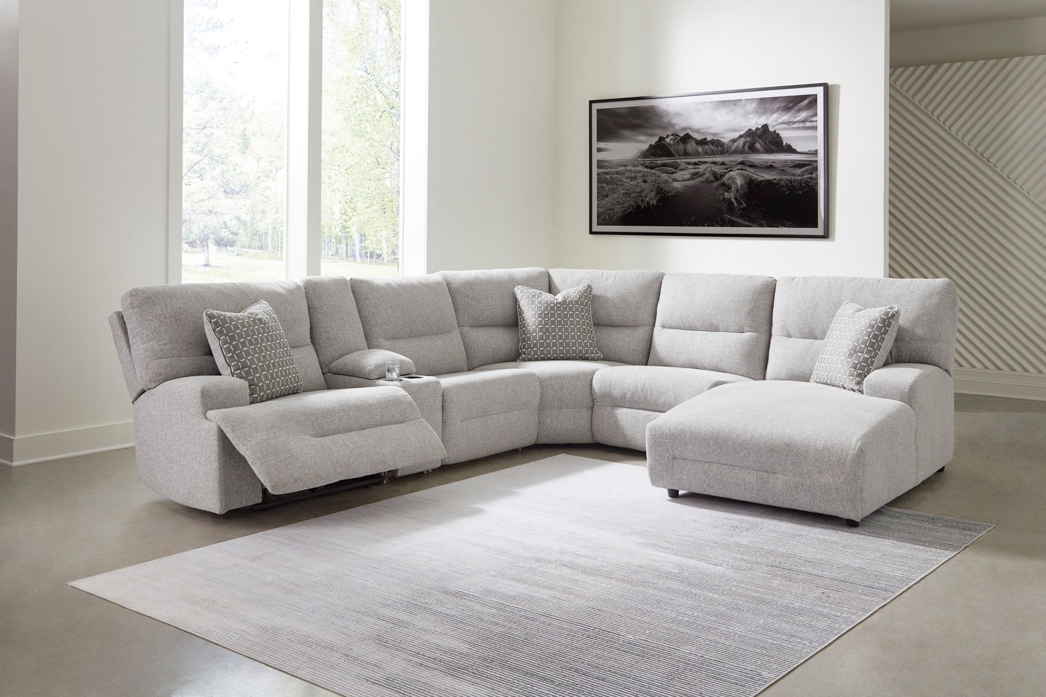 Acklen Place 6 - Piece Power Reclining Sectional with Chaise - Rooms For Less Furniture Outlet