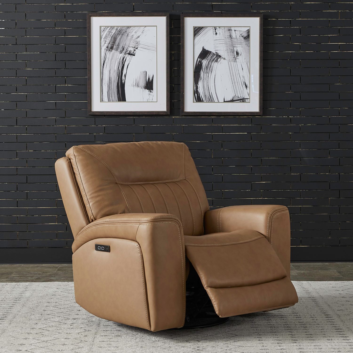 Bennett Swivel Glider Butternut Leather Power Recliner - Rooms For Less Furniture Outlet