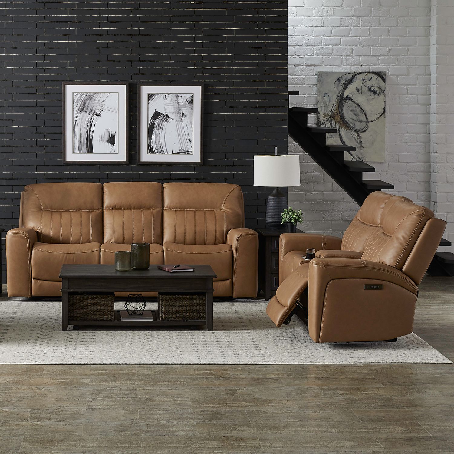 Bennett Swivel Glider Butternut Leather Power Recliner - Rooms For Less Furniture Outlet