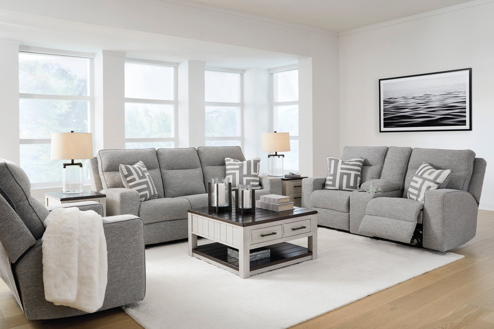 Biscoe Performance Fabric Dual Power Reclining Sofa - Rooms For Less Furniture Outlet