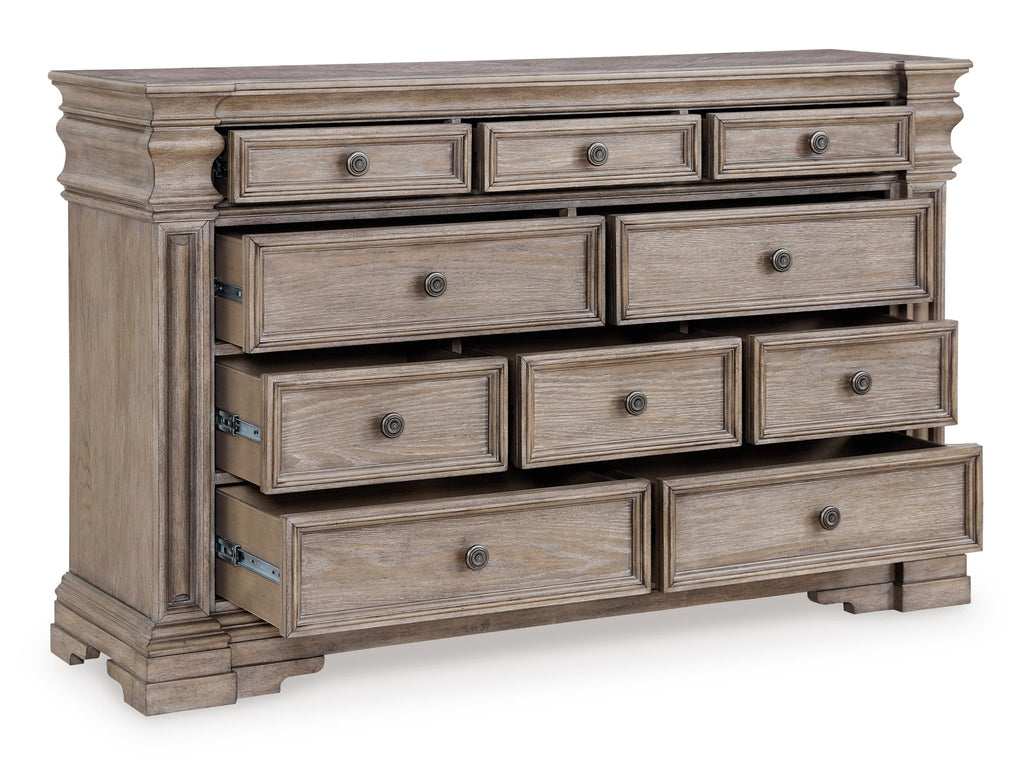 Blairhurst King Panel Bed with Mirrored Dresser and Nightstand - Rooms For Less Furniture Outlet