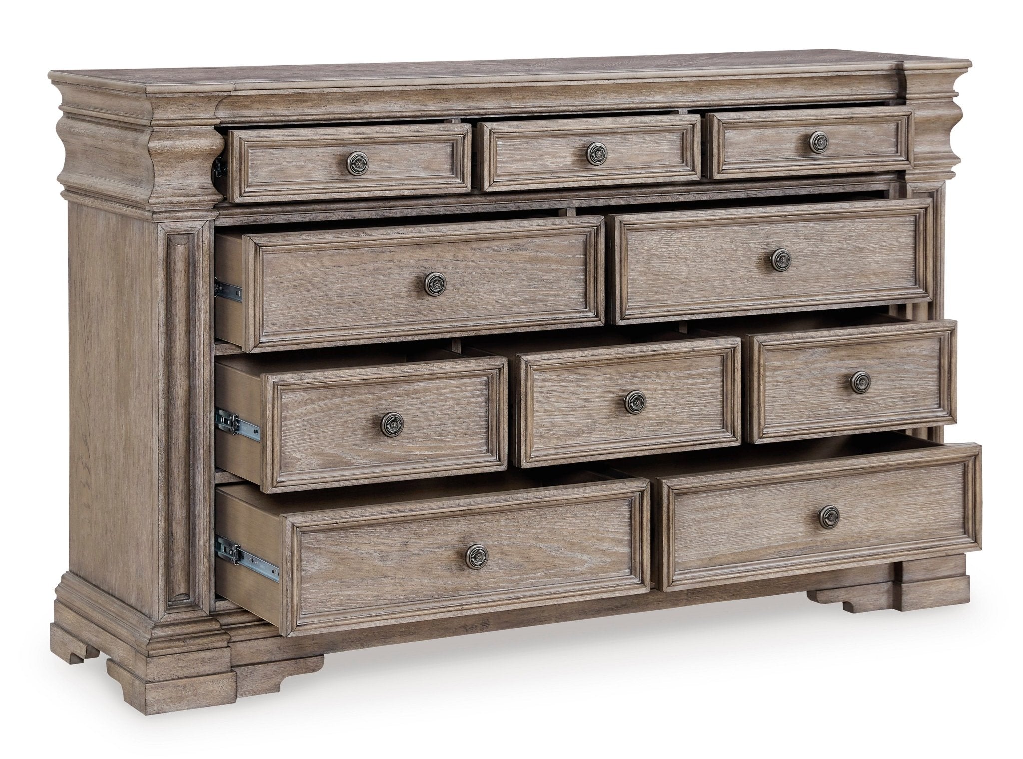 Blairhurst King Panel Bed with Mirrored Dresser and Nightstand - Rooms For Less Furniture Outlet