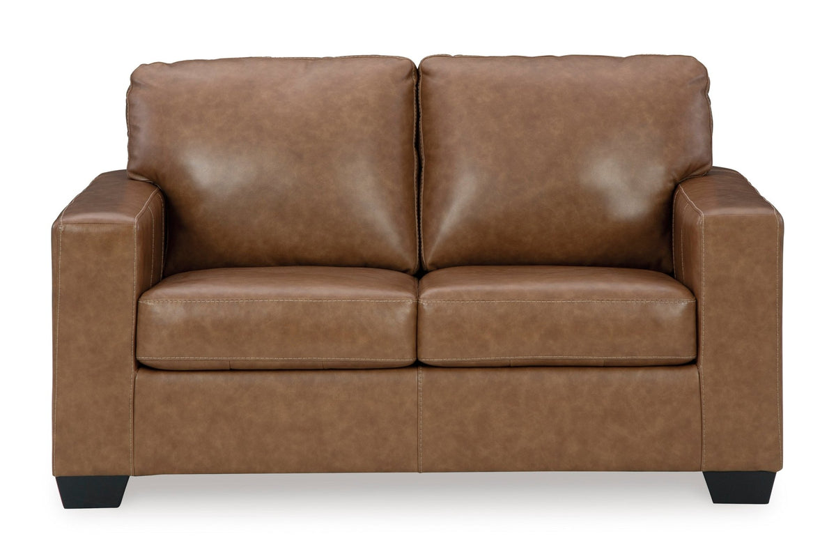 Bolsena Caramel Leather Loveseat - Rooms For Less Furniture Outlet