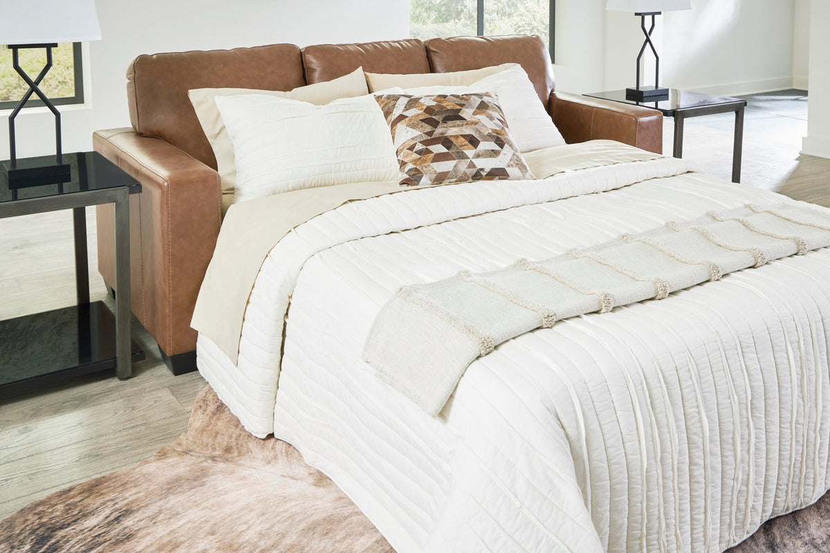 Bolsena Queen Caramel Leather Sofa Sleeper - Rooms For Less Furniture Outlet