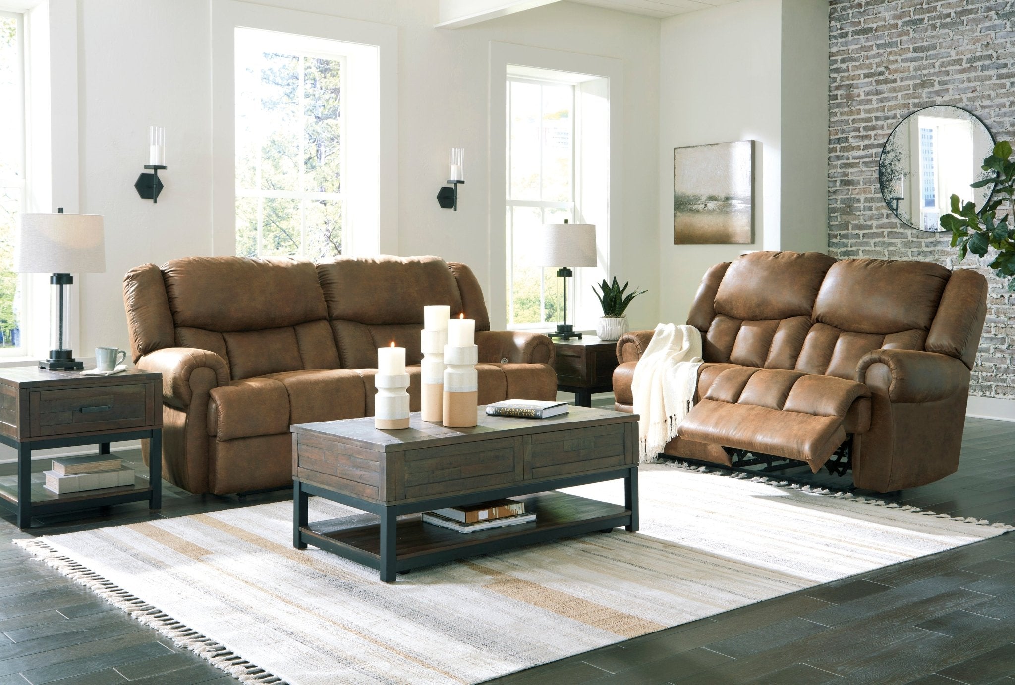 Boothbay Manual Reclining Sofa and Loveseat - Rooms For Less Furniture Outlet