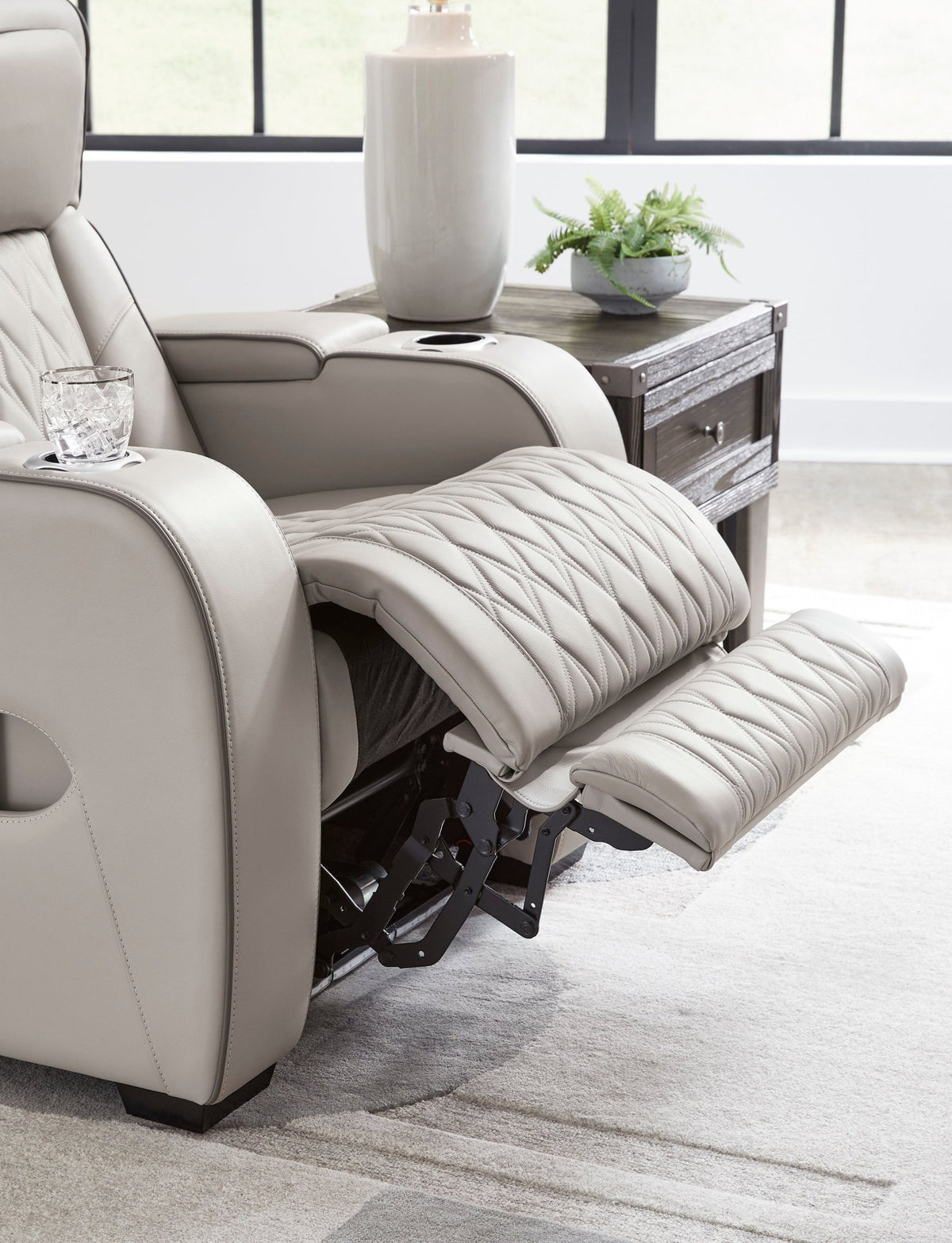 Boyington Gray Dual Power Leather Recliner - Rooms For Less Furniture Outlet
