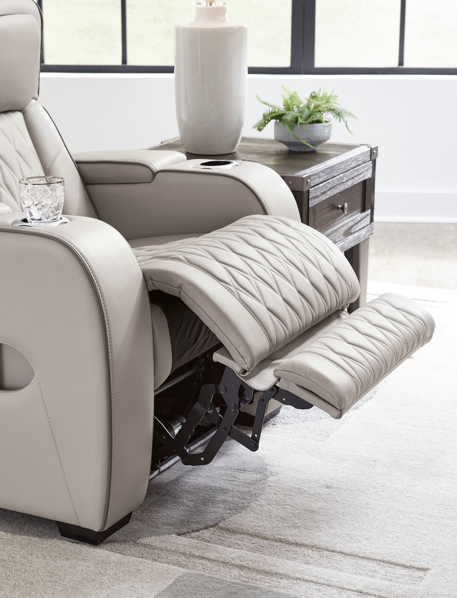 Boyington Gray Dual Power Leather Recliner - Rooms For Less Furniture Outlet