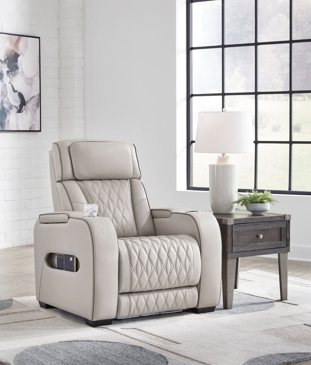Boyington Gray Dual Power Leather Recliner - Rooms For Less Furniture Outlet