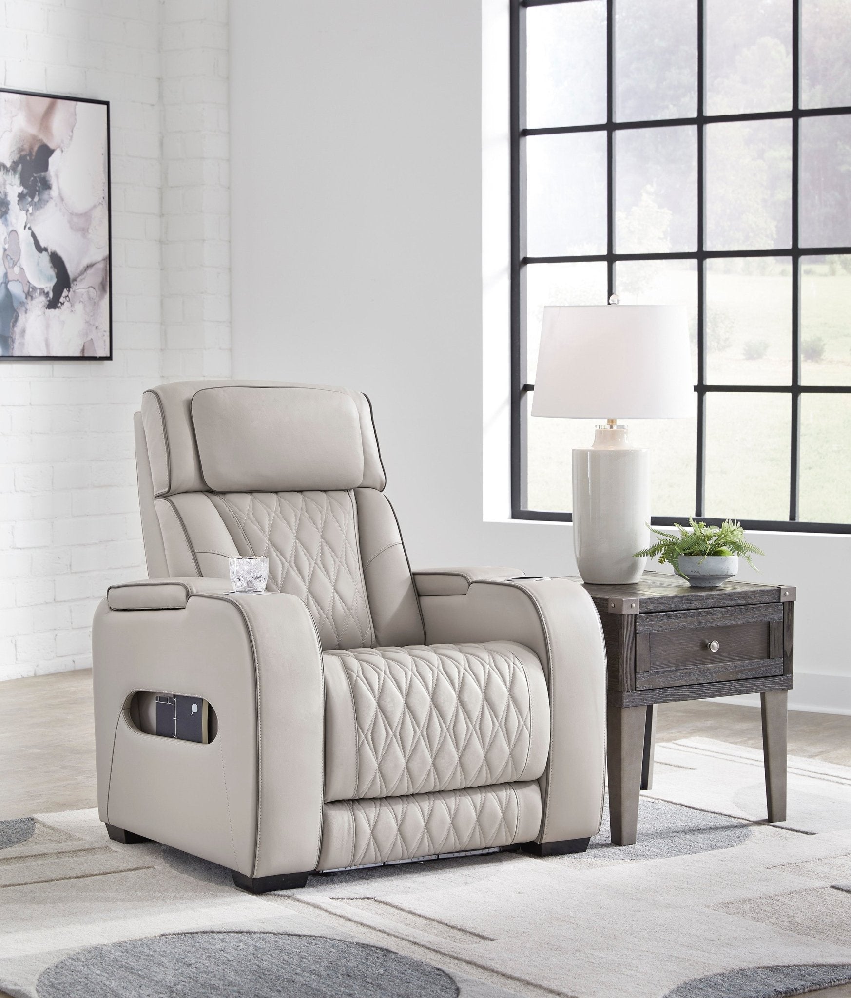 Boyington Gray Dual Power Leather Recliner - Rooms For Less Furniture Outlet