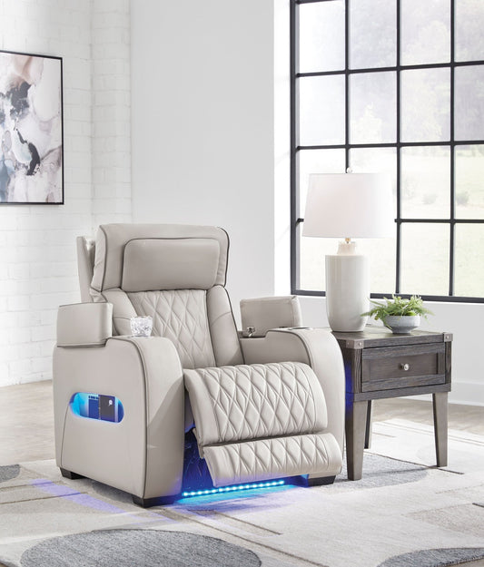 Boyington Gray Dual Power Leather Recliner - Rooms For Less Furniture Outlet