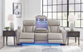 Boyington Gray Dual Power Leather Reclining Sofa - Rooms For Less Furniture Outlet