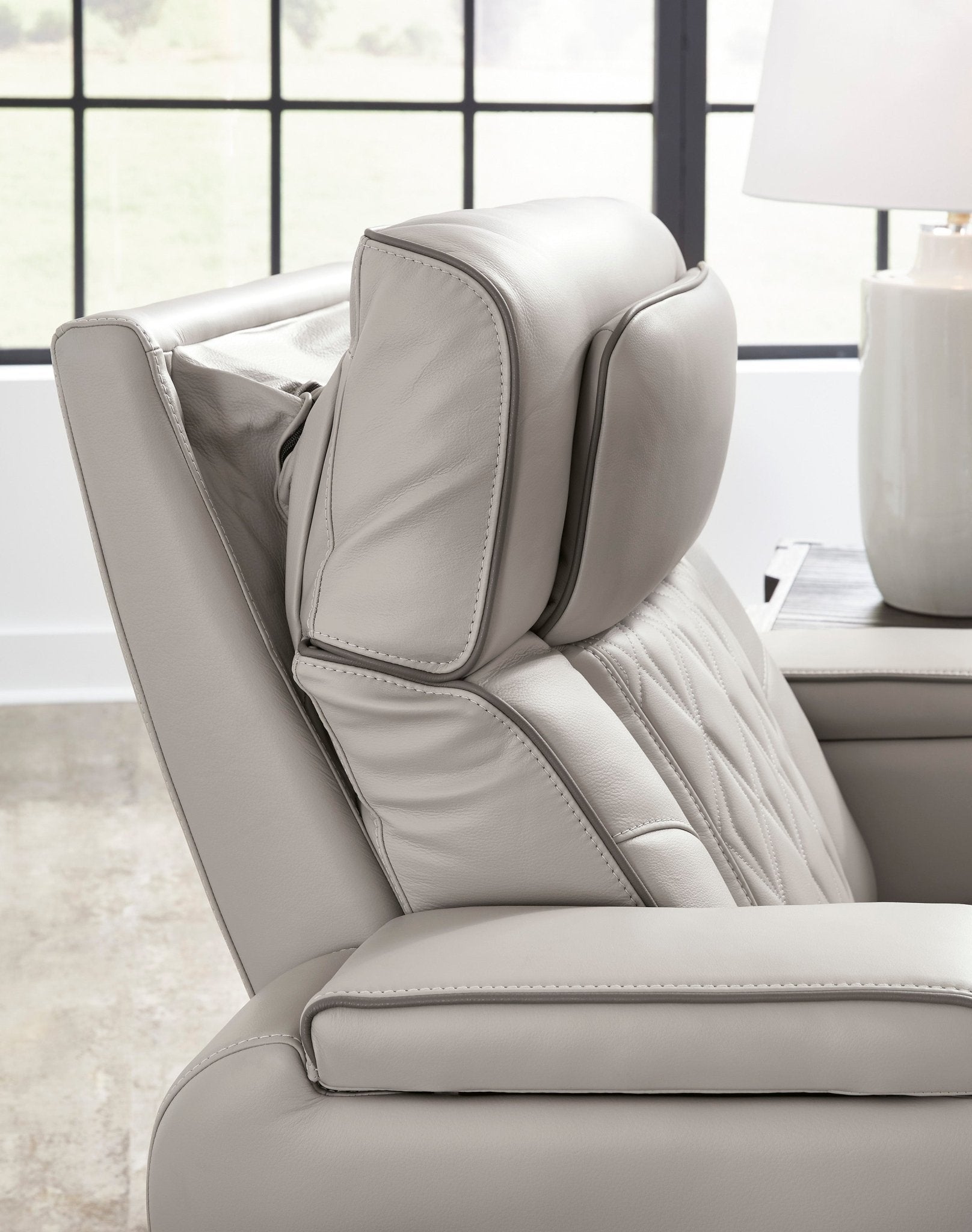Boyington Gray Dual Power Leather Reclining Sofa - Rooms For Less Furniture Outlet