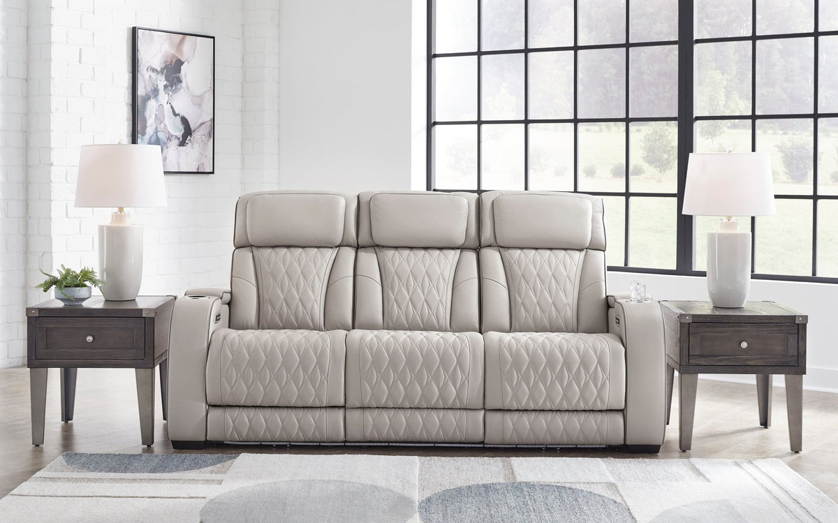 Boyington Gray Triple Power Leather Reclining Sofa and Loveseat - Rooms For Less Furniture Outlet