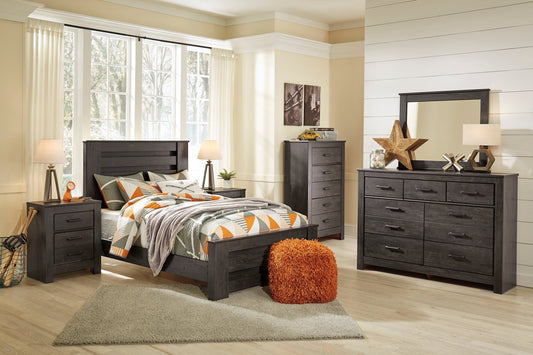 Brinxton Full Panel Bed, Dresser, Mirror & Nightstand - Rooms For Less Furniture Outlet