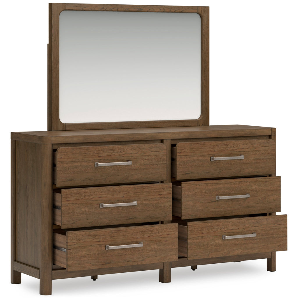 Cabalynn Queen Upholstered Bed with Mirrored Dresser and Nightstand - Rooms For Less Furniture Outlet