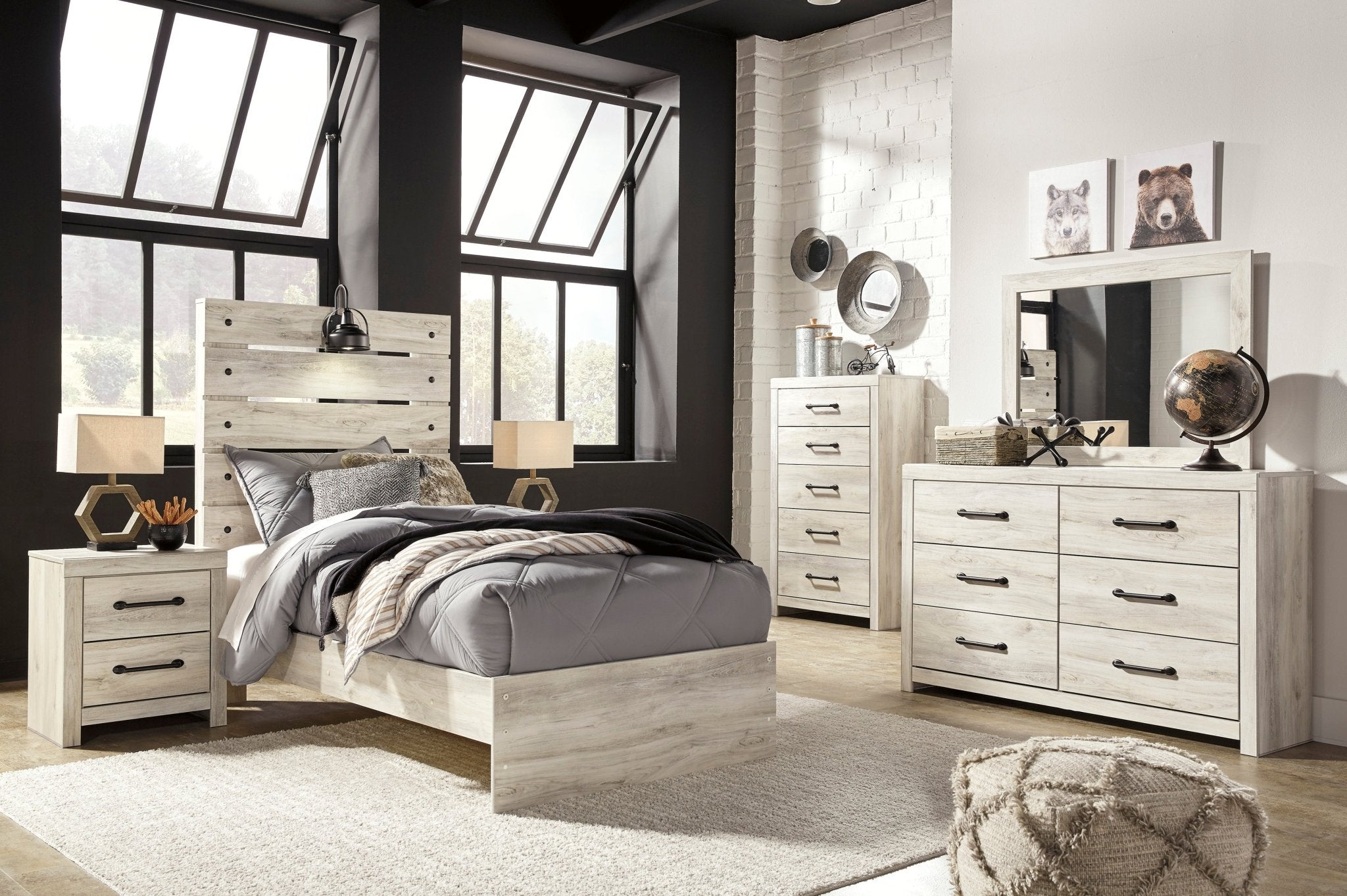 Cambeck Twin Panel Bed, Dresser, Mirror and Nightstand - Rooms For Less Furniture Outlet