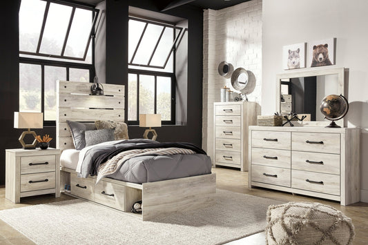 Cambeck Twin Platform Storage Bed, Dresser, Mirror and Nightstand - Rooms For Less Furniture Outlet