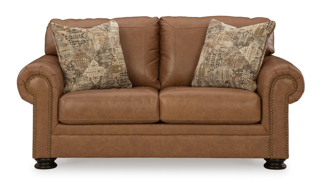 Carianna Caramel Leather Loveseat - Rooms For Less Furniture Outlet