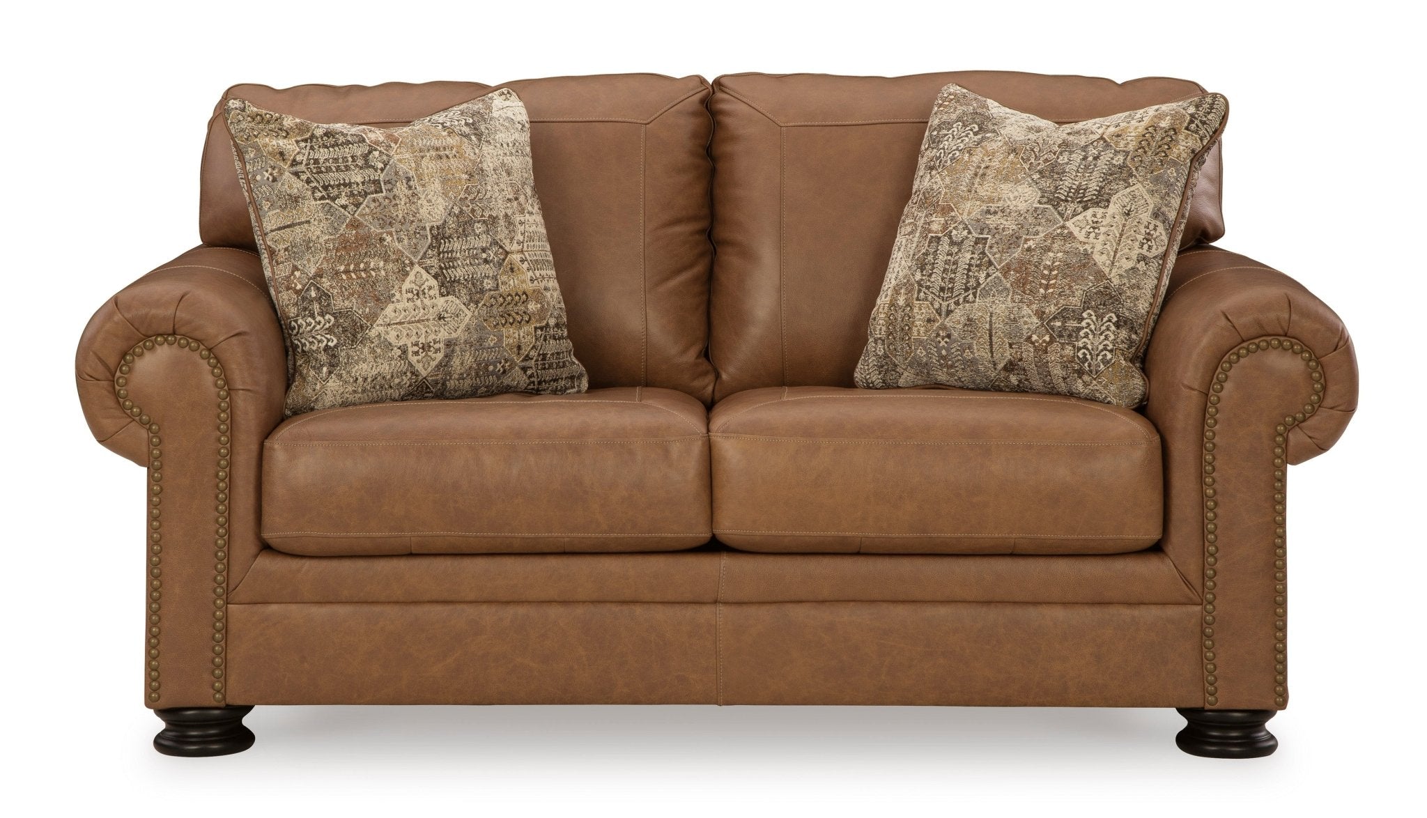 Carianna Caramel Leather Loveseat - Rooms For Less Furniture Outlet