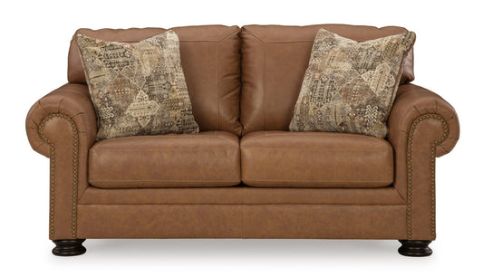 Carianna Caramel Leather Loveseat - Rooms For Less Furniture Outlet