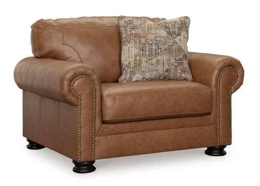 Carianna Caramel Leather Oversized Chair & Ottoman - Rooms For Less Furniture Outlet