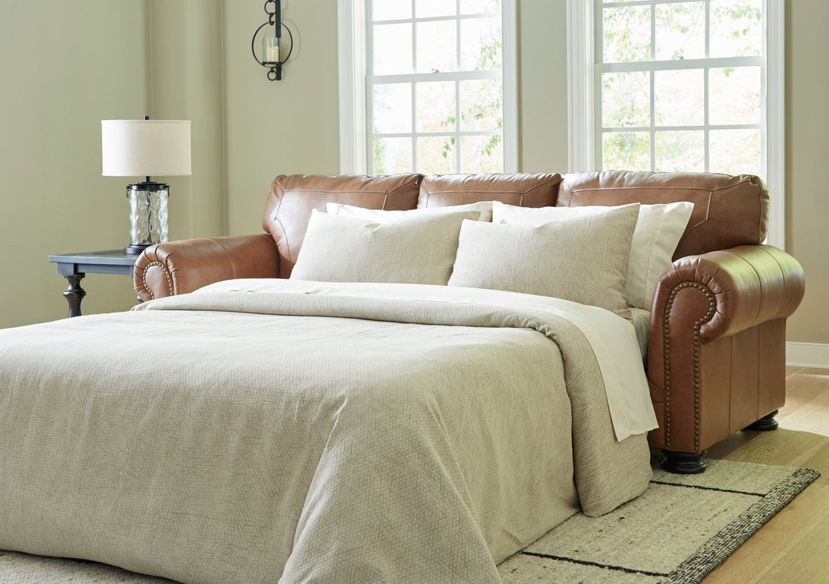 Carianna Caramel Leather Queen Sofa Sleeper - Rooms For Less Furniture Outlet