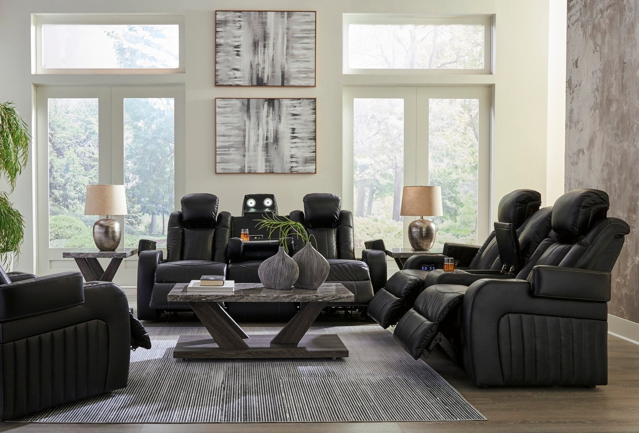 Caveman Den Dual Power Reclining Loveseat with Console - Rooms For Less Furniture Outlet