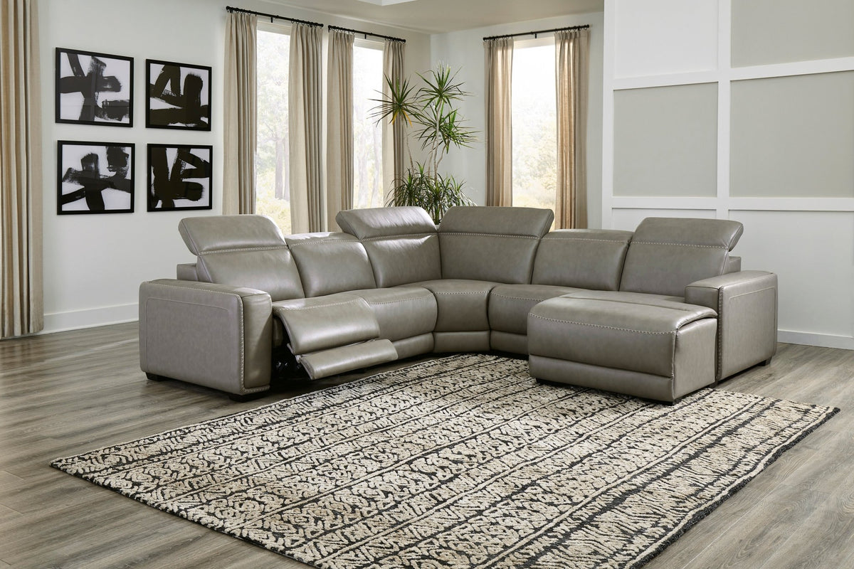 Correze 5 - Piece Dual Power Leather Reclining Modular Sectional with Chaise - Rooms For Less Furniture Outlet