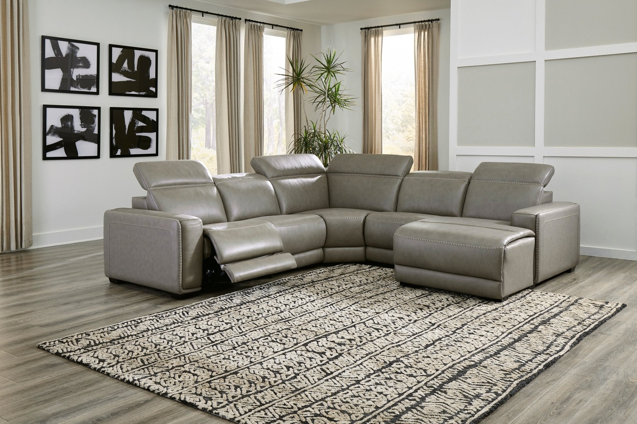 Correze 5 - Piece Dual Power Leather Reclining Modular Sectional with Chaise - Rooms For Less Furniture Outlet