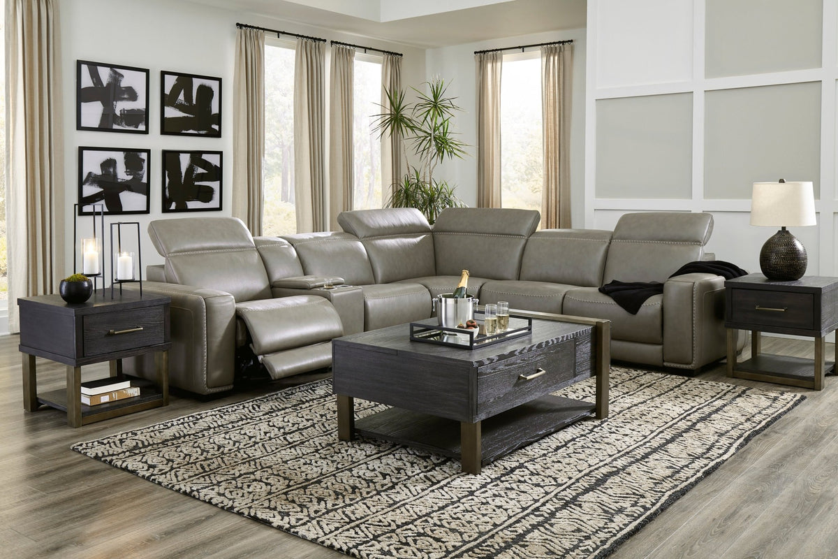 Correze 6 - Piece Dual Power Leather Reclining Modular Sectional with Console - Rooms For Less Furniture Outlet