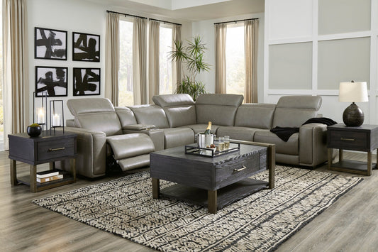 Correze 6 - Piece Dual Power Leather Reclining Modular Sectional with Console - Rooms For Less Furniture Outlet