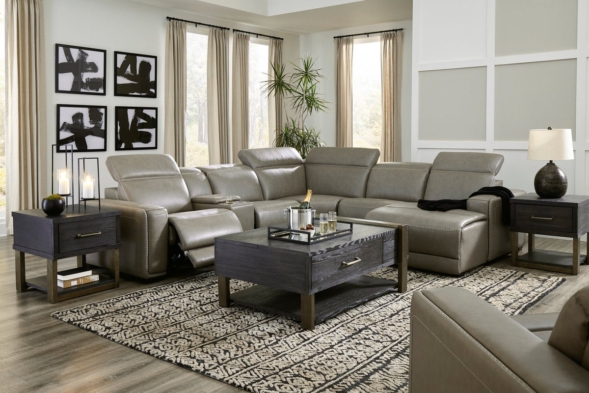 Correze 6 - Piece Dual Power Leather Reclining Modular Sectional with Console and Chaise - Rooms For Less Furniture Outlet