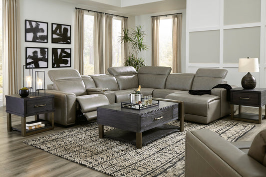 Correze 6 - Piece Dual Power Leather Reclining Modular Sectional with Console and Chaise - Rooms For Less Furniture Outlet