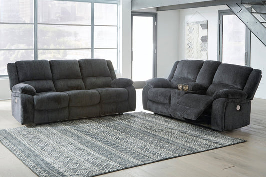 Draycoll Slate Power Reclining Sofa and Loveseat - Rooms For Less Furniture Outlet