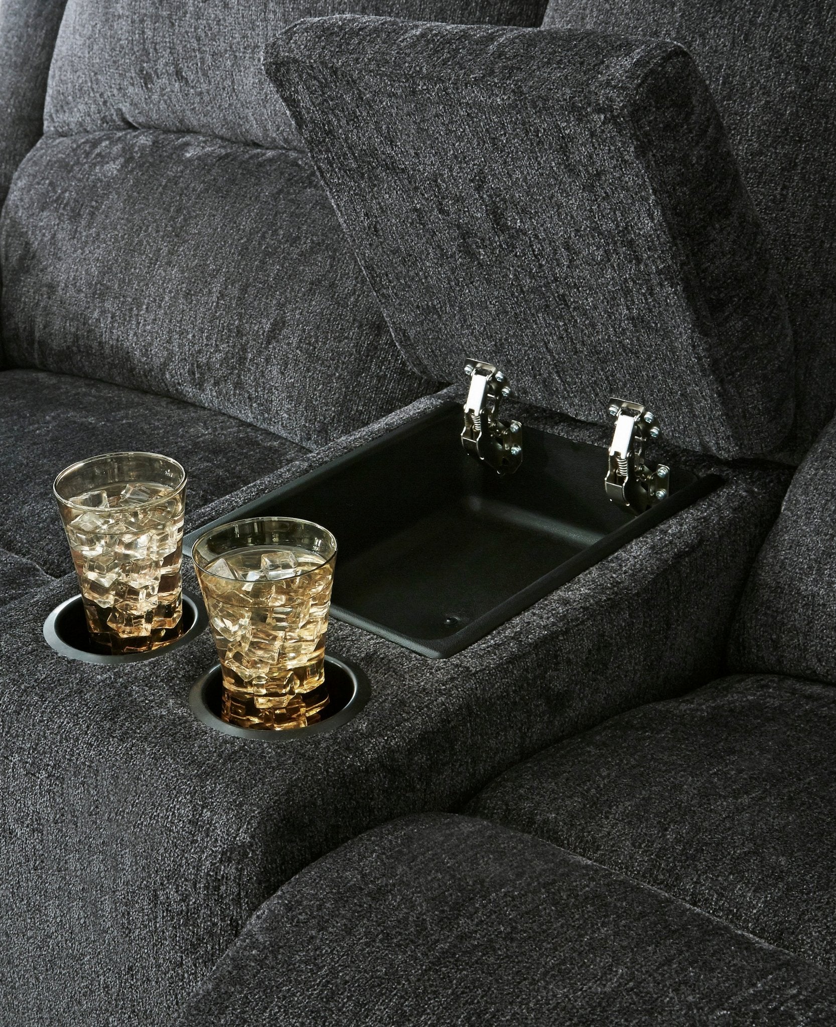 Draycoll Slate Power Reclining Sofa and Loveseat - Rooms For Less Furniture Outlet