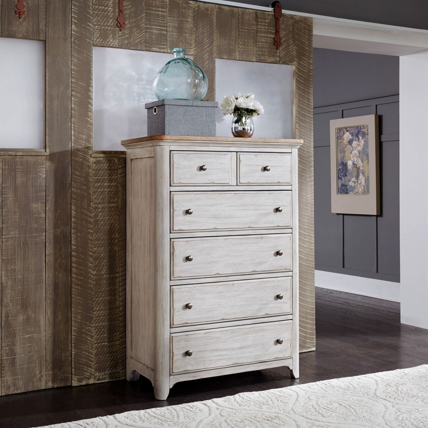 Farmhouse Reimagined 5 Drawer Chest - Rooms For Less Furniture Outlet