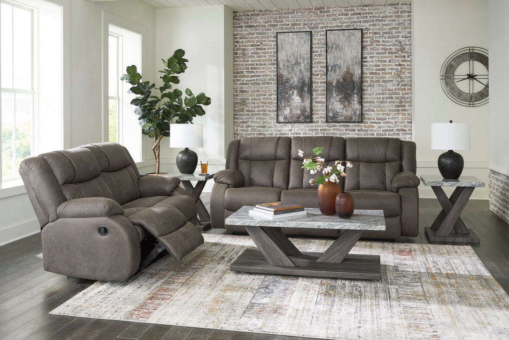 First Base Reclining Sofa and Loveseat - Rooms For Less Furniture Outlet