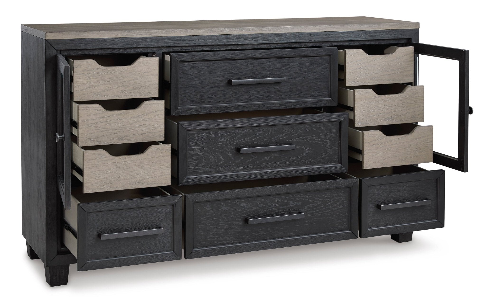 Foyland King Panel Storage Bed with Mirrored Dresser & Nightstand - Rooms For Less Furniture Outlet