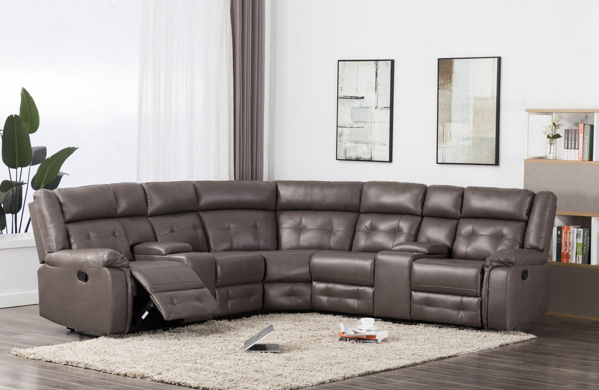 Grey Leather Reclining Sectional - Rooms For Less Furniture Outlet